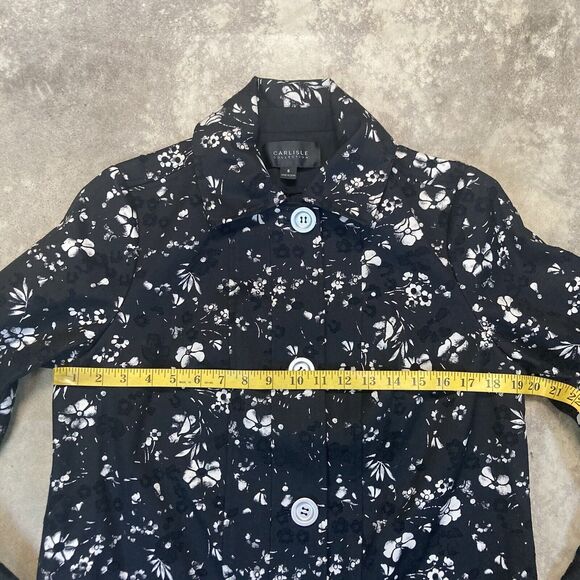 Carlisle Collection Trench Coat Womens 8 Black Floral Pockets Chic‎ - Picture 2 of 9